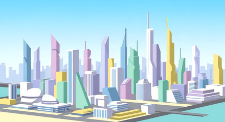 Futuristic Skyline Pastel Cityscape with Tall Buildings and Modern Architecture