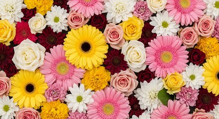 Colorful assortment of flowers top view vibrant floral background arrangement