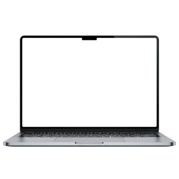 Modern silver laptop computer with a blank screen isolated on transparent background