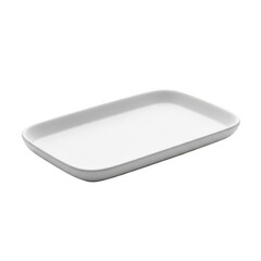 Rectangular white ceramic serving platter with rounded corners isolated on transparent background