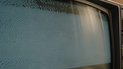 Close up of a vintage CRT television screen displaying flickering static noise and analog glitch texture, creating a retro signal background. - Powered by Adobe