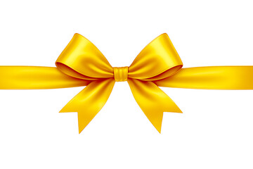 Golden Yellow Satin Ribbon Bow on Solid Background: Premium Luxury Silk Fabric for Gift Wrap and Decoration