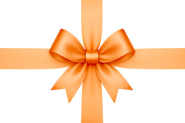 Golden Yellow Satin Ribbon Bow on Solid Background: Premium Luxury Silk Fabric for Gift Wrap and Decoration