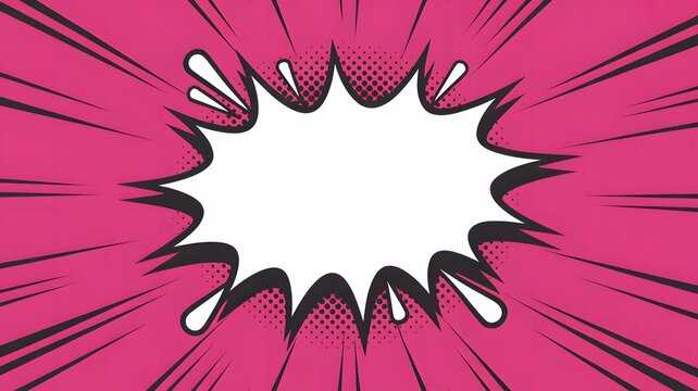 Explosion comic book speech bubble with pink radial lines background
