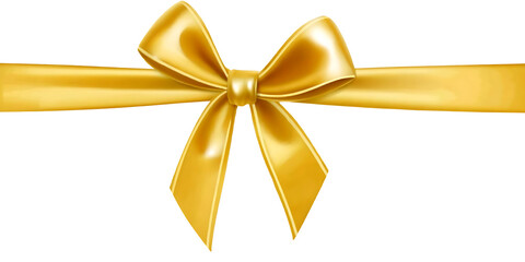 Golden Yellow Satin Ribbon Bow on Solid Background: Premium Luxury Silk Fabric for Gift Wrap and Decoration