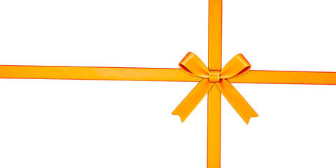 Golden Yellow Satin Ribbon Bow on Solid Background: Premium Luxury Silk Fabric for Gift Wrap and Decoration