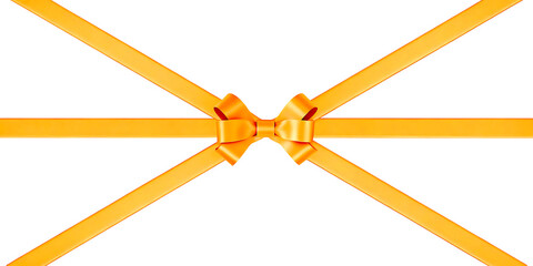Golden Yellow Satin Ribbon Bow on Solid Background: Premium Luxury Silk Fabric for Gift Wrap and Decoration