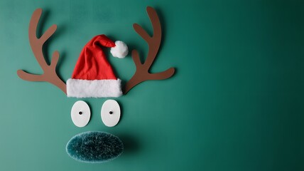 Funny diy christmas reindeer face decoration with santa hat and antlers