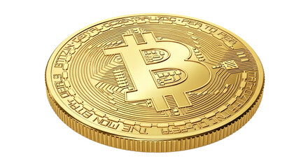 Golden bitcoin coin representing cryptocurrency blockchain technology and digital finance for investment and trading on transparent background