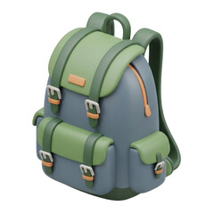 Green and blue hiking backpack 3d vector design illustration isolated on a white background for travel and adventure concepts