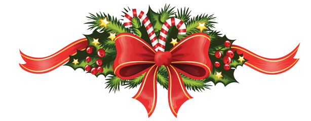 carnival mask and red ribbon fir decorated with ribbon stars for christmas decoration designs