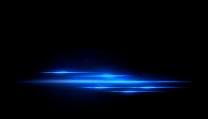 Blue neon light effect for overlapping. Linear source of blue lights, glare effect.