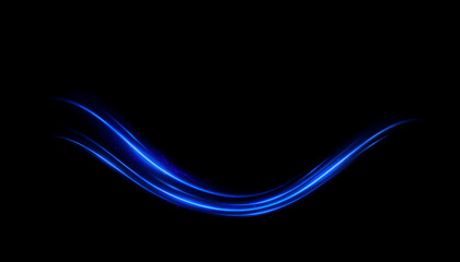 Blue neon light effect for overlapping. Linear source of blue lights, glare effect.