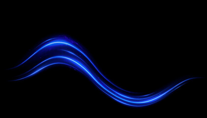 Blue neon light effect for overlapping. Linear source of blue lights, glare effect.