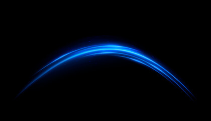 Blue neon light effect for overlapping. Linear source of blue lights, glare effect.