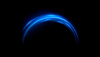 Blue neon light effect for overlapping. Linear source of blue lights, glare effect.