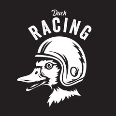 Vintage illustration of a duck logo wearing a riding helmet