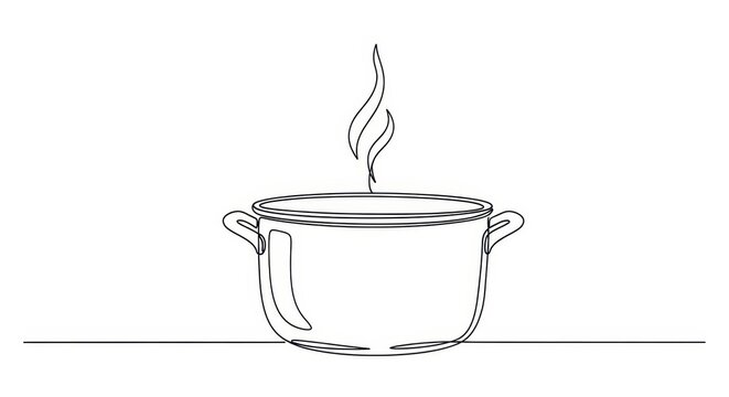 Minimalist Cooking Pot Drawing with Steam Emanating from the Freshly Prepared Meal
