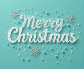 Merry Christmas typography with light blue color background .