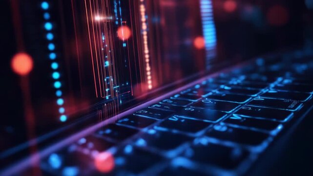 Video Close-up shot of a laptop computer keyboard with keys and layout details