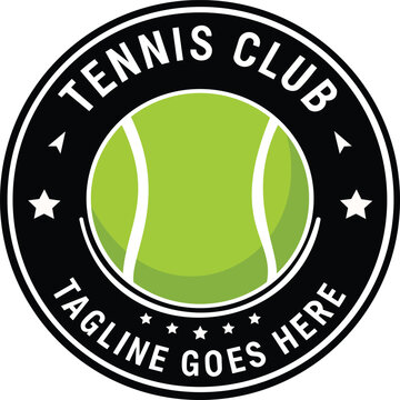 This logo features a vibrant green tennis ball at its center, surrounded by a circular black border adorned with stars. The words "Tennis Club" are prominently displayed at the top, while a placeholde