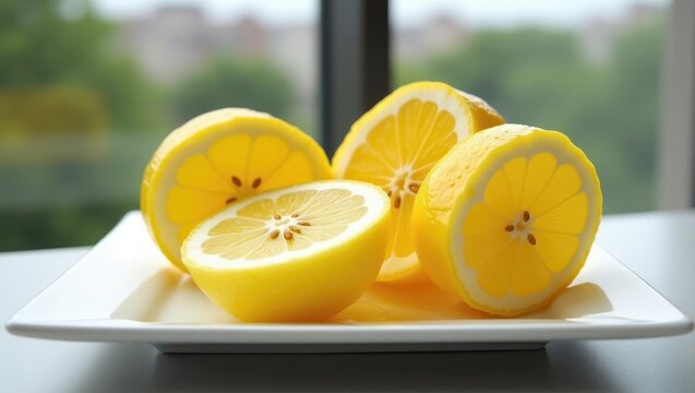 Freshly sliced ripe bananas on a white plate - Powered by Adobe