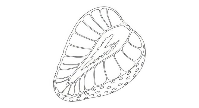 Simplified strawberry slice illustration featuring an outline for coloring pages or educational