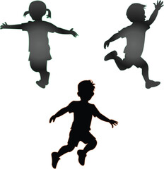Happy children expressing energy in black silhouette vector, energetic children silhouettes jumping vector design