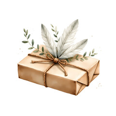 Elegant gift box with feathers and greenery for special occasions and celebrations