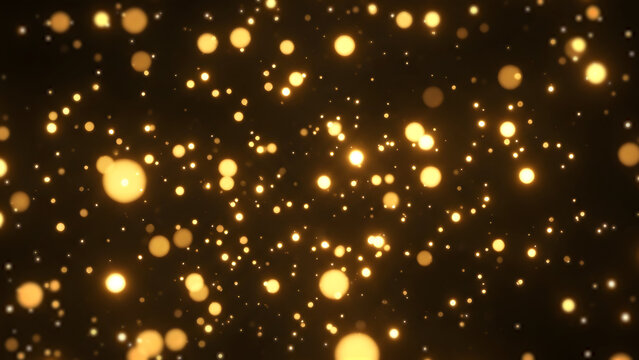 黄金に輝く光の粒子とラグジュアリーな抽象背景 キラキラと煌めくゴールドのパーティクルと美しいボケ効果 宇宙やイルミネーションを連想させる幻想的な光の帯と塵