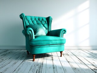 Teal Armchair in Room Sunlight