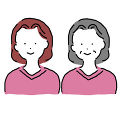 若い女性と年配の女性のシンプルイラスト