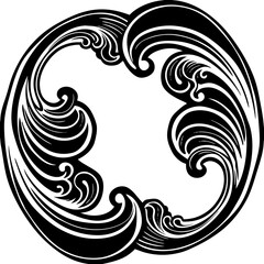 Black and white circular wave design in an abstract ornamental frame