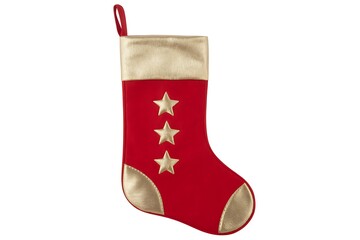Festive Red and Gold Christmas Stocking with Star Appliqus for Holiday Decor and Gift Giving
