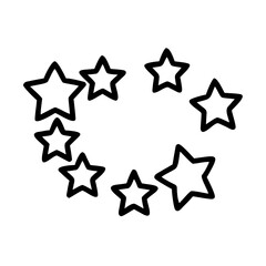 Outline drawing of multiple fivepointed stars arranged in a circular shape