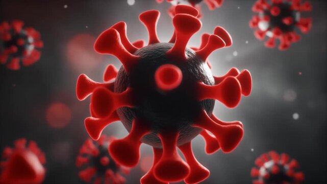 A detailed microscopic view of a pathogenic virus, illustrating the global health challenge commemorated on World AIDS Day for HIV awareness