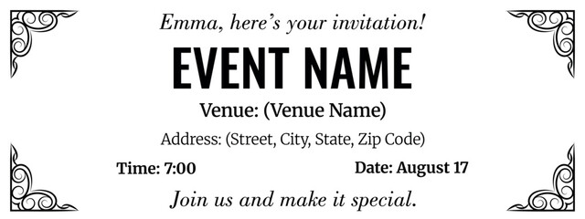 Black and White Minimalist Event Ticket Template. Editable Monochrome Vector for Concert, Show, Festival, or VIP Invitation
