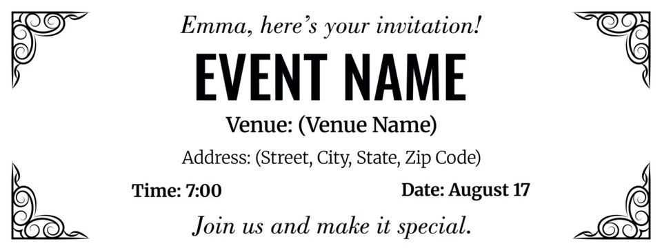 Black and White Minimalist Event Ticket Template. Editable Monochrome Vector for Concert, Show, Festival, or VIP Invitation
