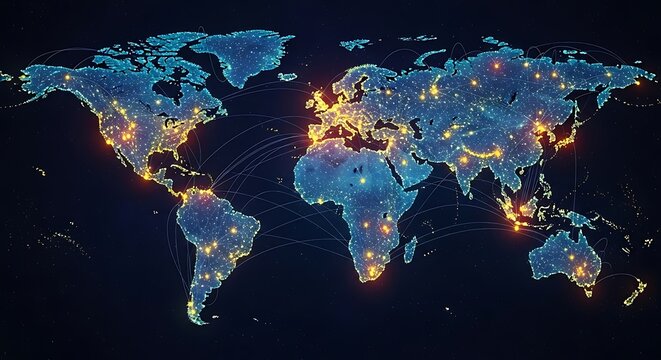 World Map with City Lights - A Global Perspective.