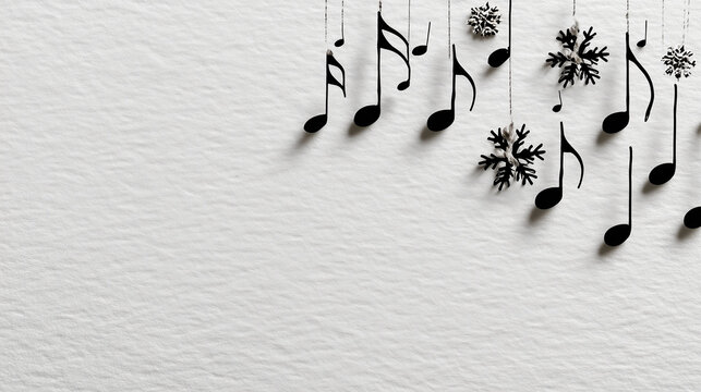 minimalist flyer for Christmas music with musical notes, lots of blank space in middle