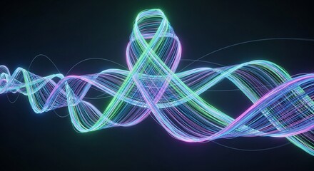 Fototapeta premium Abstract glowing wave pattern of intertwined colorful lines representing data flow or energy.