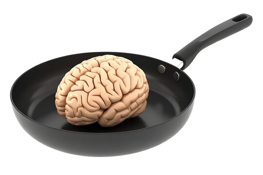 Human Brain Sitting in a Frying Pan Concept for Thinking Power and Mental Health Awareness Promoting Cognitive Function and Creative Ideas