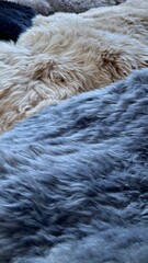 Close-Up Texture of Stacked Sheepskin Fur in Soft Neutral Colors