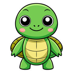 Fototapeta premium Cute cartoon baby turtle with big eyes and smiling face, isolated on white. isolated on white background, Vector, illustration