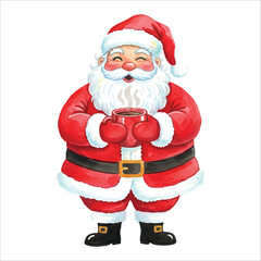 Santa Claus enjoying Christmas coffee, watercolor illustration isolated on white background
