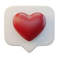 3d illustration of 3d red heart icon in white speech bubble isolated on transparent background