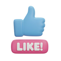 Obraz premium 3d illustration of 3d blue thumbs up icon with pink like button isolated on transparent background