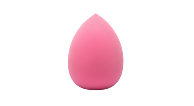 A single pink makeup blending sponge with a teardrop shape isolated on transparent background