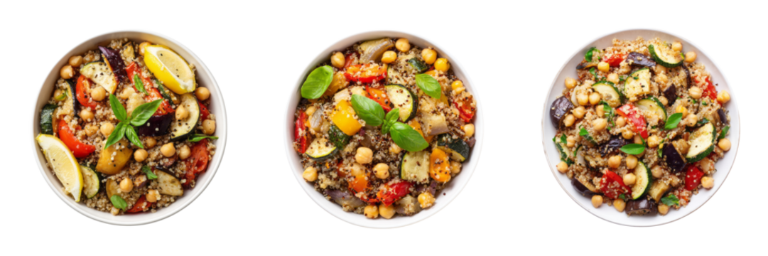 Vibrant vegetarian grain bowls kitchen food photography studio transparent background healthy eating
