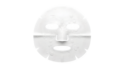 A white sheet face mask with eye and mouth cutouts isolated on transparent background